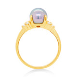 Blue Akoya Pearl & Diamond Ring in Yellow Gold