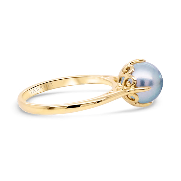 Vintage-Inspired Blue Akoya Pearl Ring in Yellow Gold