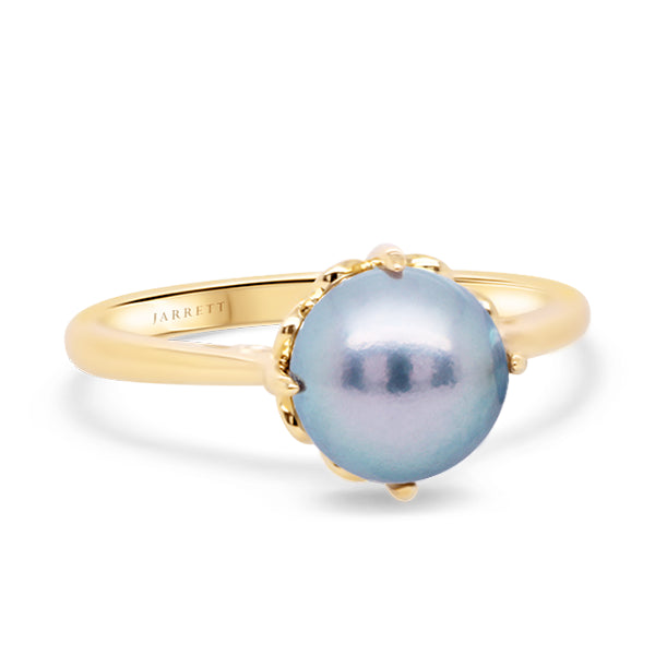 Vintage-Inspired Blue Akoya Pearl Ring in Yellow Gold