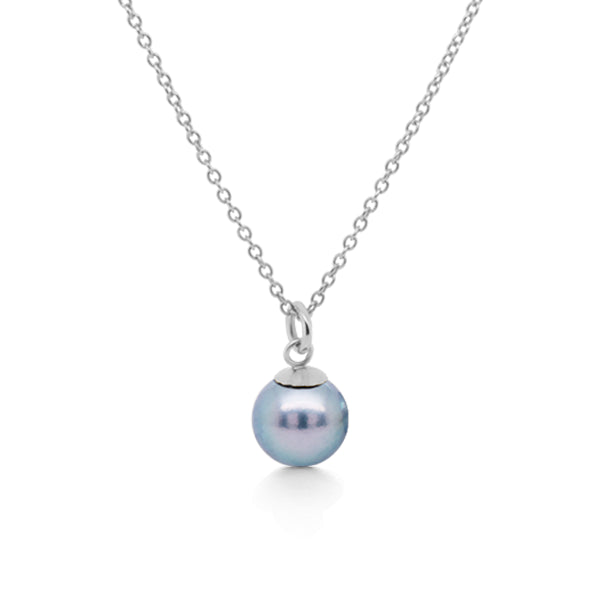 Blue Akoya Pearl Pendant in 9ct White Gold