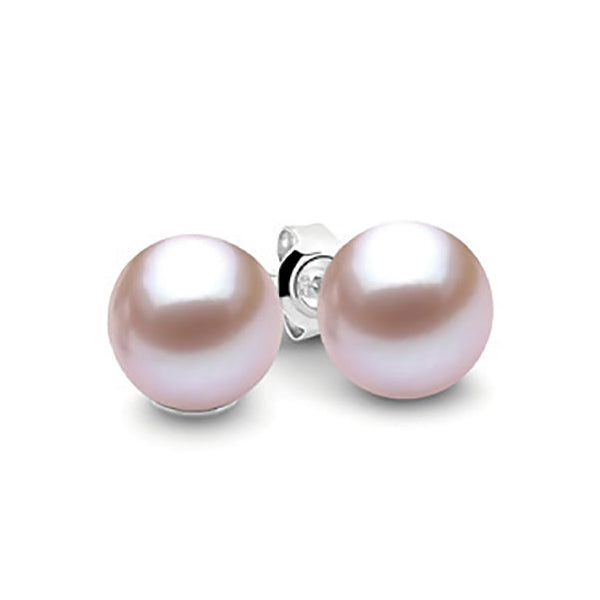IKECHO Silver Round Pink Freshwater Pearl Earrings