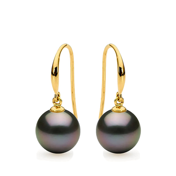 MIYAKO 9-10mm Tahitian Pearl Drop Earrings in 9ct Gold