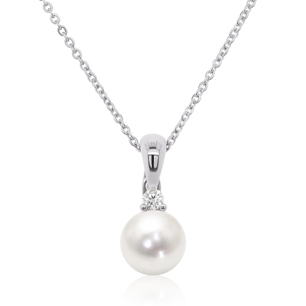 MIYAKO 9ct South Sea Pearl & Diamond Solitaire Pendant.