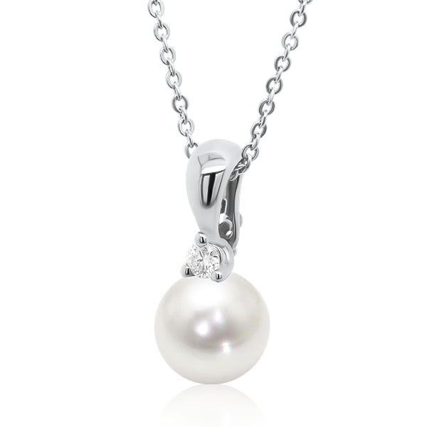 MIYAKO 9ct South Sea Pearl & Diamond Solitaire Pendant.
