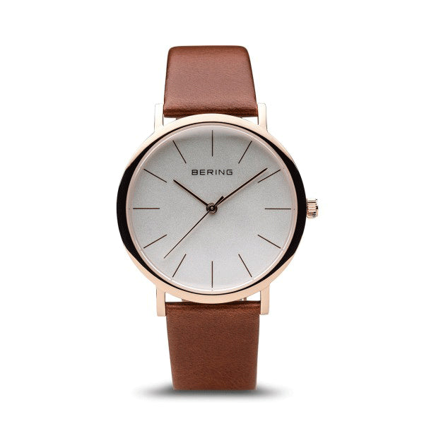 BERING 36mm Classic Rose/Brown Strap Watch