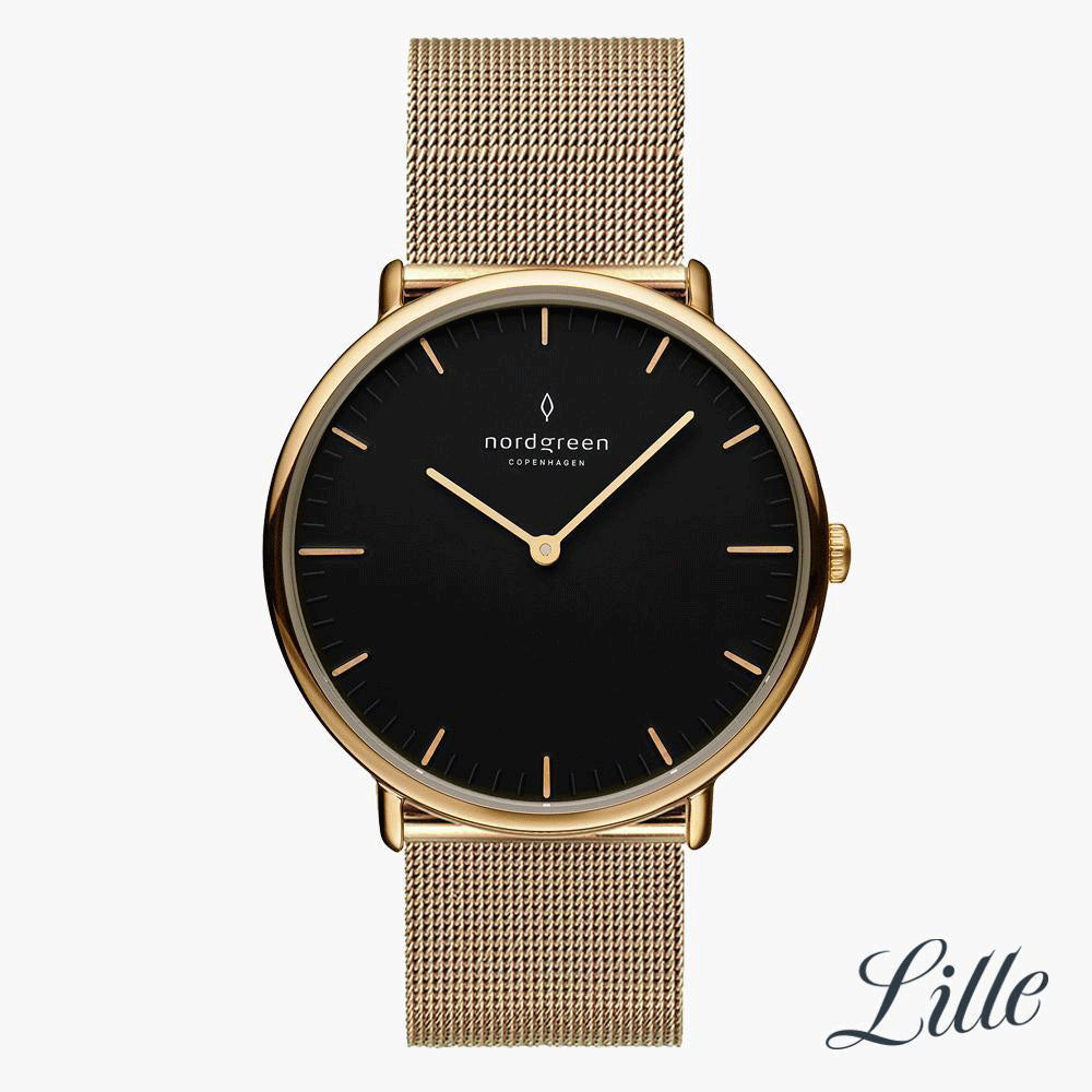 NORDGREEN Native 28mm Gold Black Dial Wristwatch