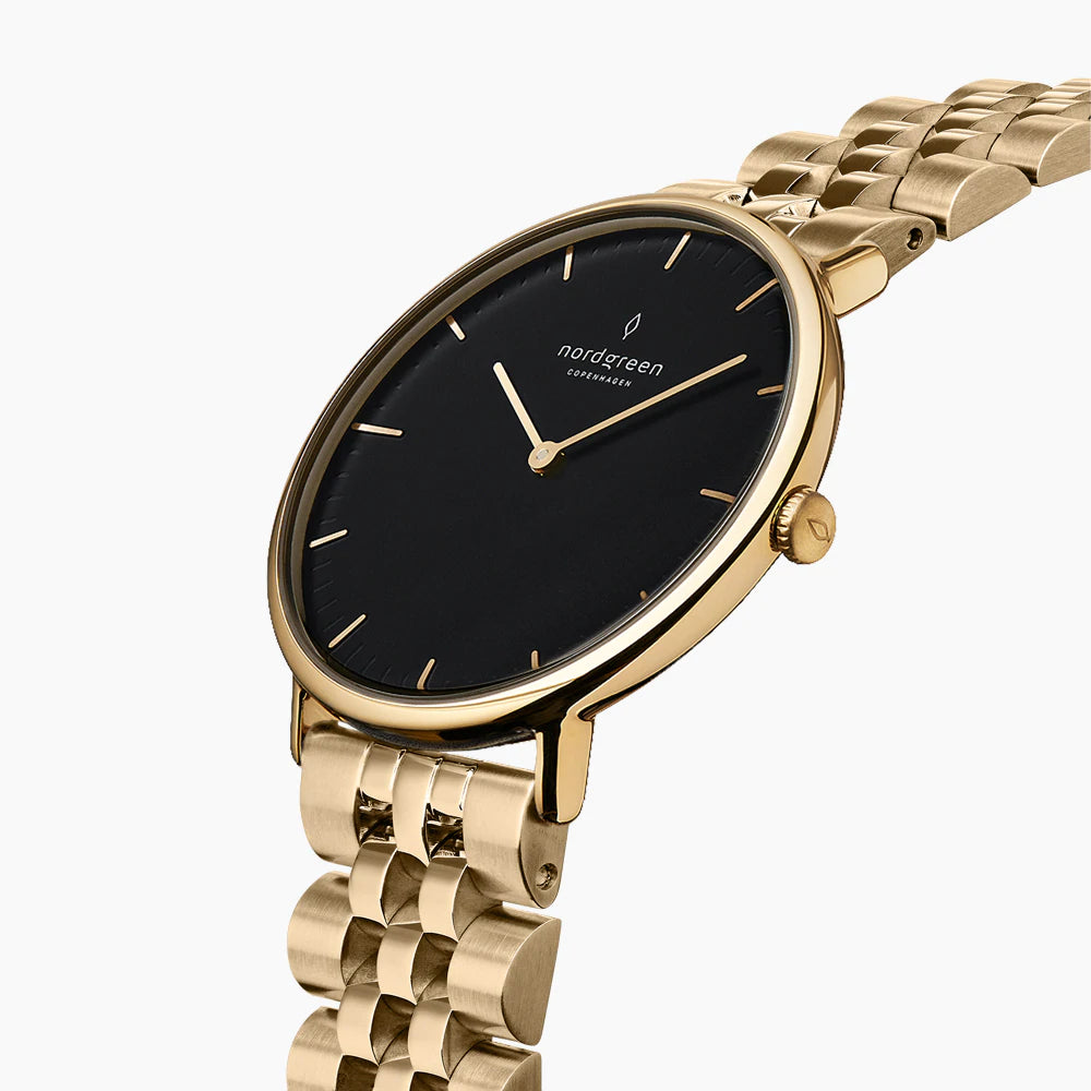 NORDGREEN Native 36mm Gold Black Dial Wristwatch