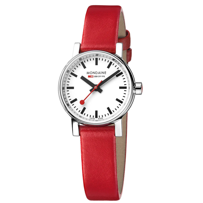 Mondaine Petite EVO2 26mm Watch on Red Leather