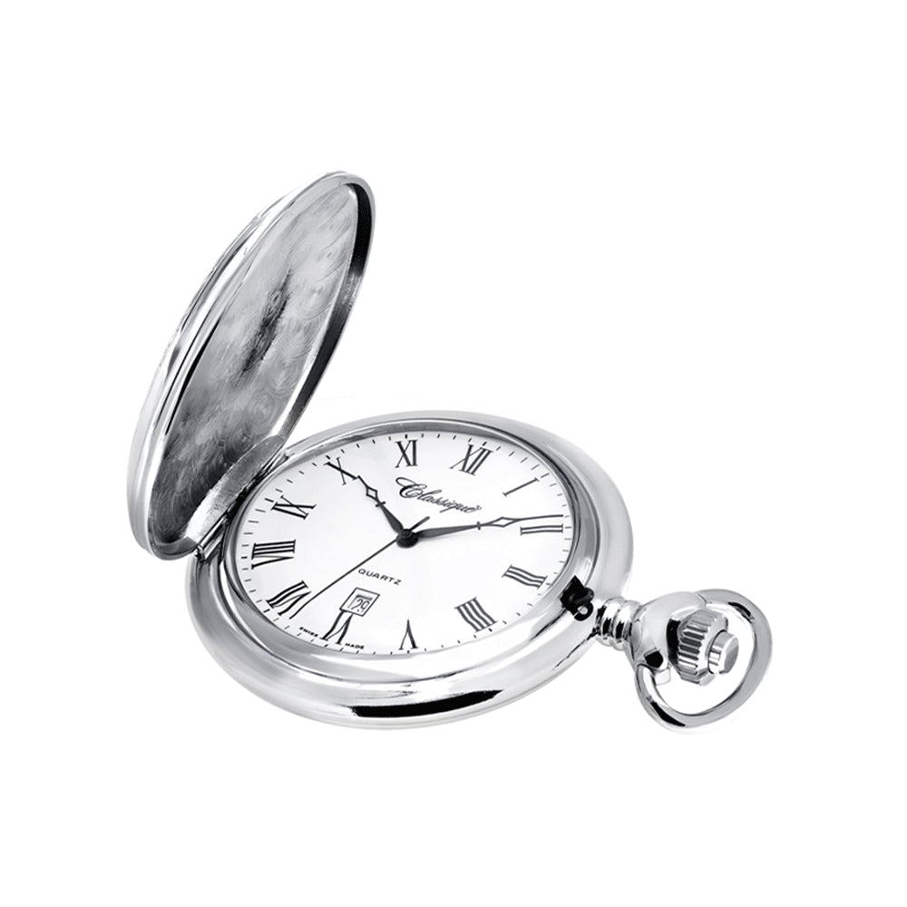 CLASSIQUE Rhodium-Plated Swiss Quartz Pocketwatch