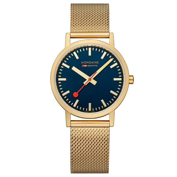 MONDAINE Deep Blue Classic 36mm Gold Watch