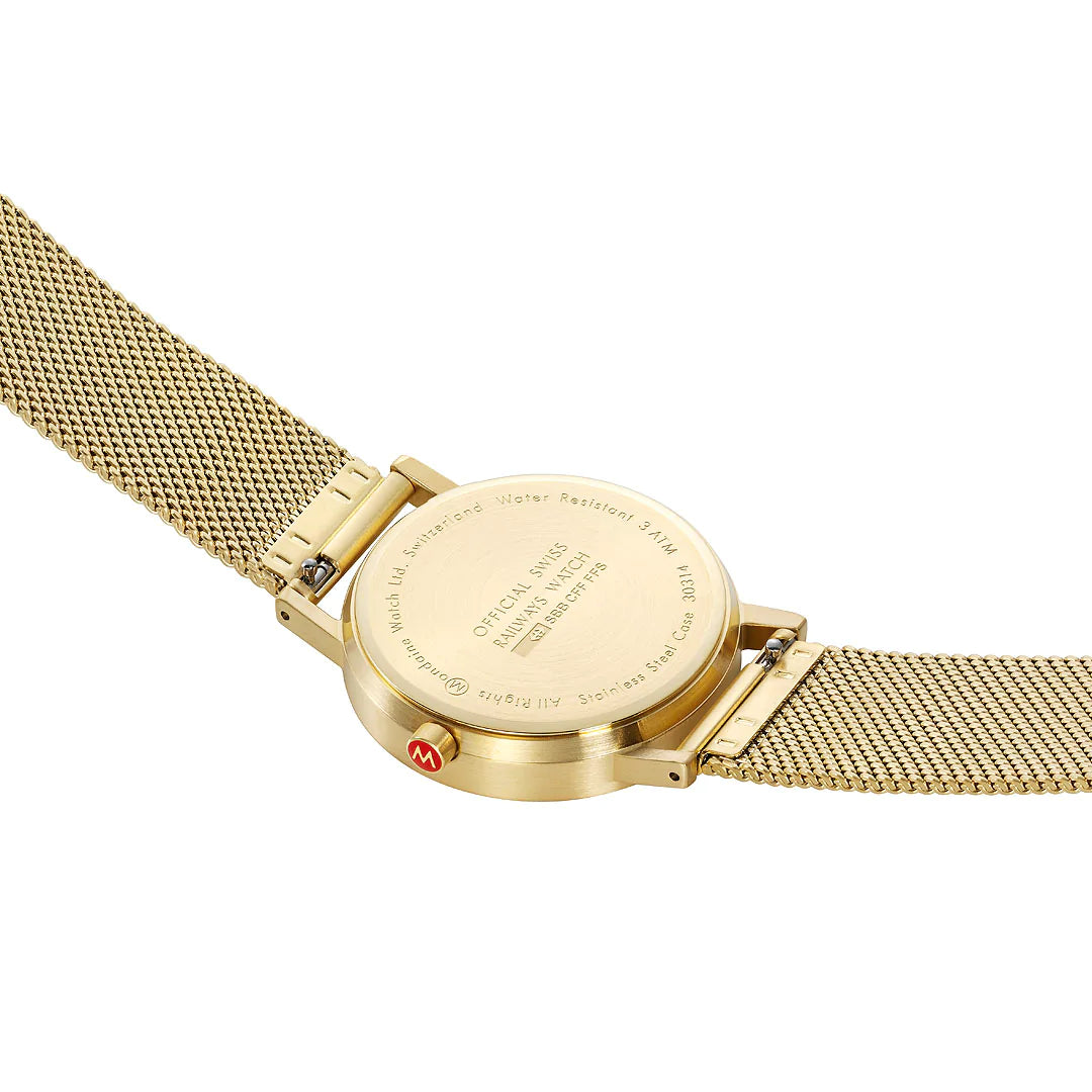 MONDAINE Deep Blue Classic 36mm Gold Watch