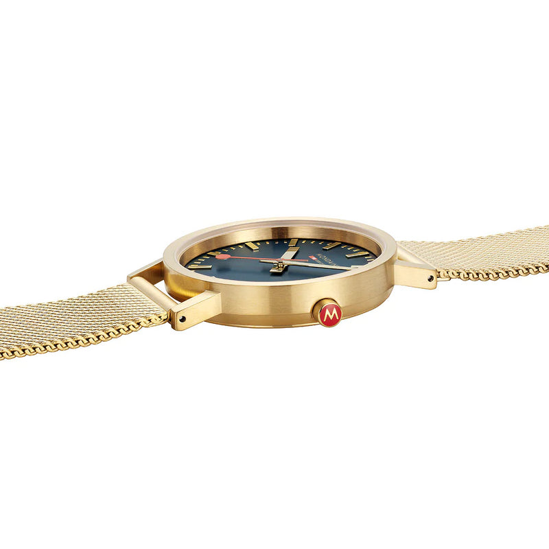 MONDAINE Deep Blue Classic 36mm Gold Watch