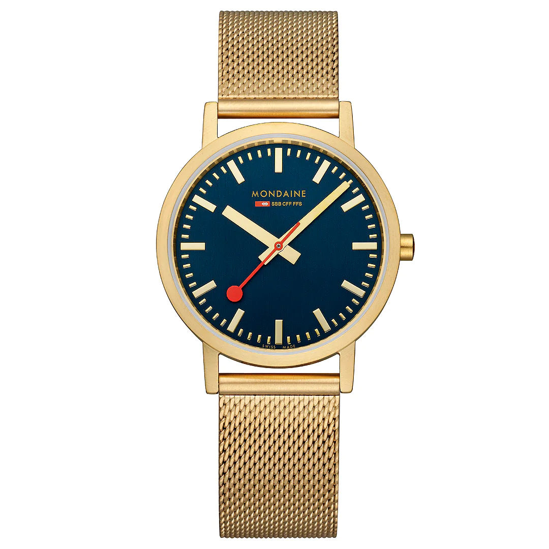 MONDAINE Deep Blue Classic 36mm Gold Watch