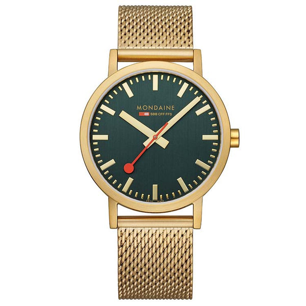 MONDAINE Forest Green Classic 40mm Gold Watch