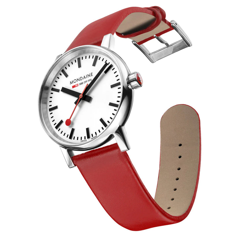 Mondaine EVO2 35mm Watch on Red Leather