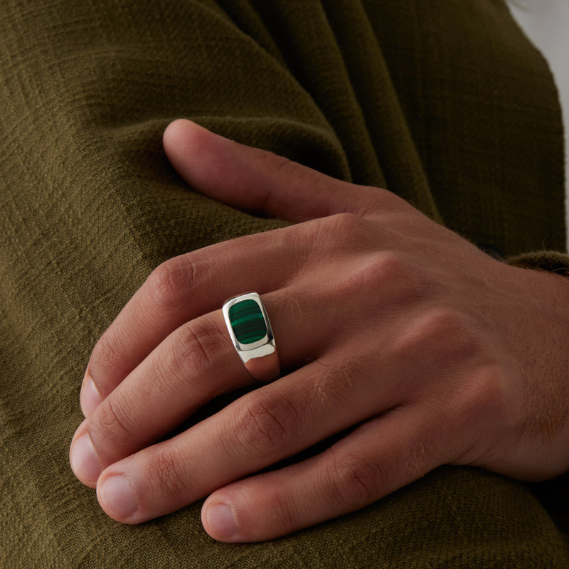 Najo Expedition Mens Silver & Malachite Ring