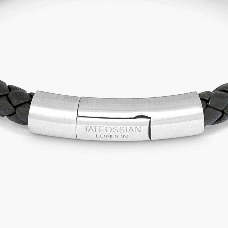 Tateossian Charles Silver Black Leather Bracelet