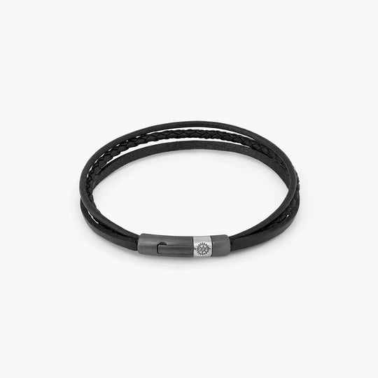 Tateossian Gear Click Black Leather Bracelet