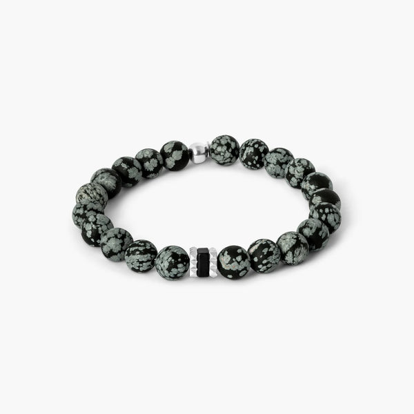 Tateossian Giza Beaded Bracelet In Black Snowflake Obsidian