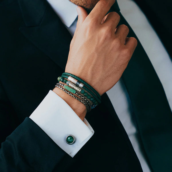 Tateossian Octagon Click Pelle Double Wrap Leather Bracelet In Green