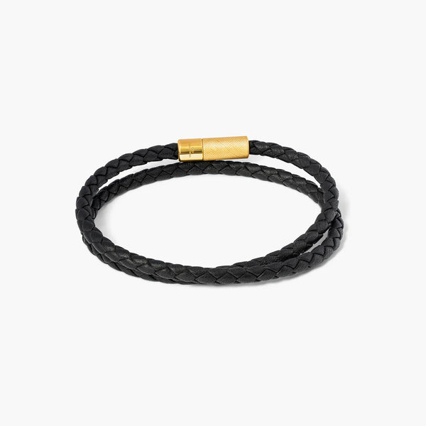 Tateossian Pop Rigato Double Wrap Leather Bracelet In Black Gold