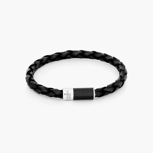 Tateossian Carbon Pop Bracelet With Black Leather