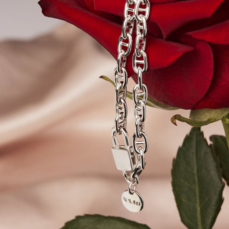 Najo Love Lock Silver Chain Bracelet