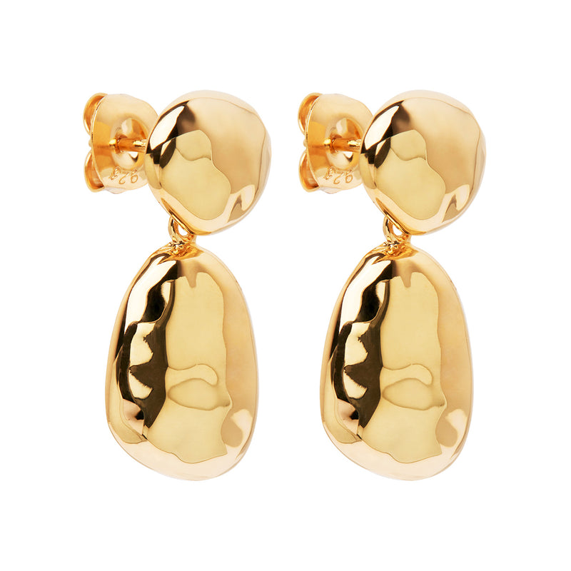 Najo Double Pebblet Yellow Gold Stud Earrings