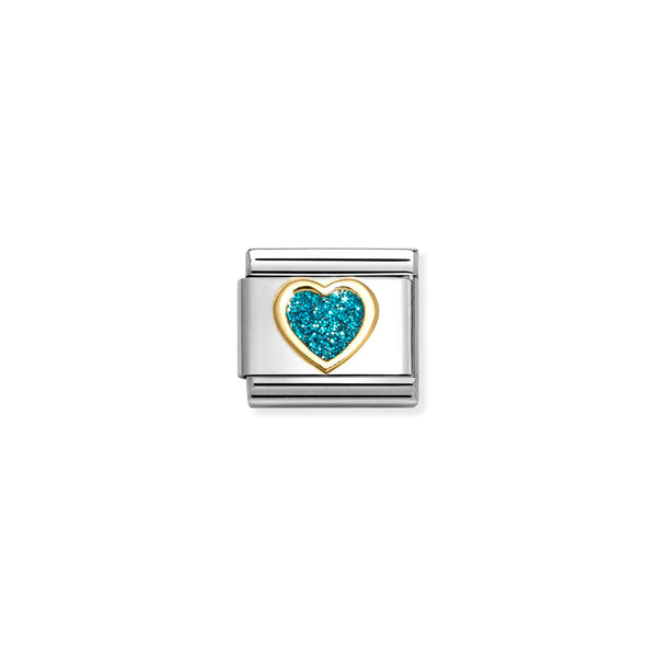 Nomination Composable 18ct Gold & Enamel Glitter Turquoise Heart