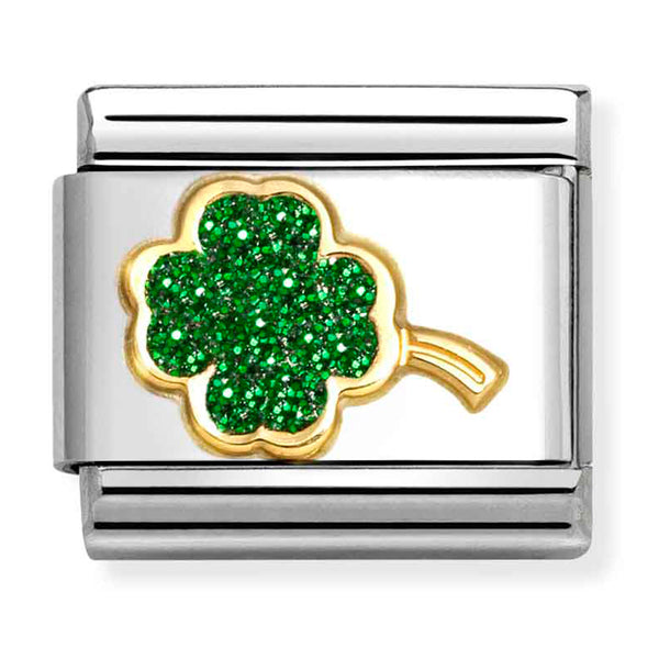 Nomination Composable 18ct Gold & Enamel Glitter Green Four-leaf Clover