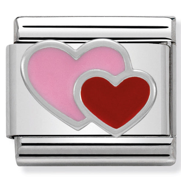 Nomination Composable Sterling Silver & Enamel Pink & Red Double Heart