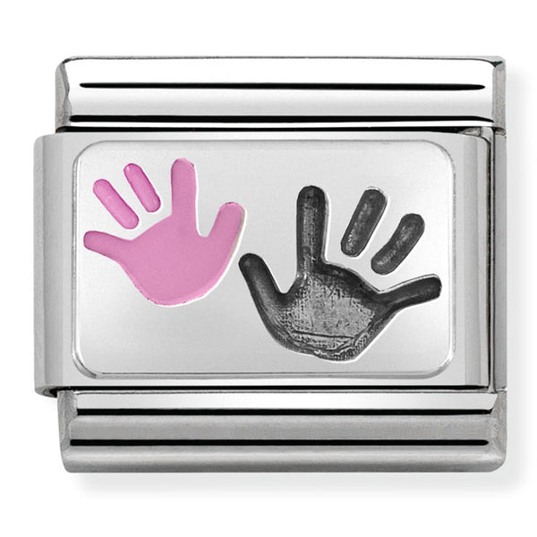 Nomination Composable Sterling Silver & Enamel Parent & Child Handprint in Pink