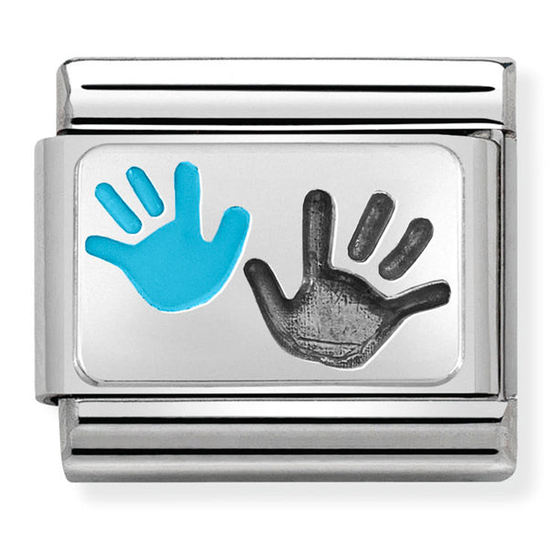 Nomination Composable Sterling Silver & Enamel Parent & Child Handprint in Blue