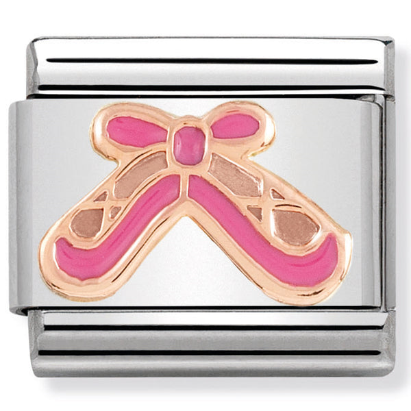 Nomination Composable 9ct Rose Gold & Enamel Pink Ballet Shoes