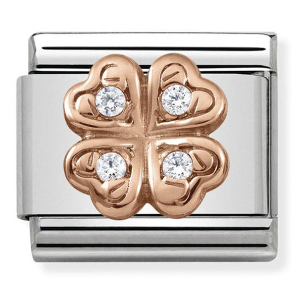 Nomination Composable 9ct Rose Gold & CZ Four-leafed Clover