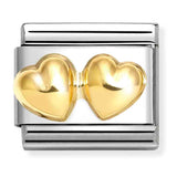 Nomination Composable 18ct Gold Double Rounded Hearts