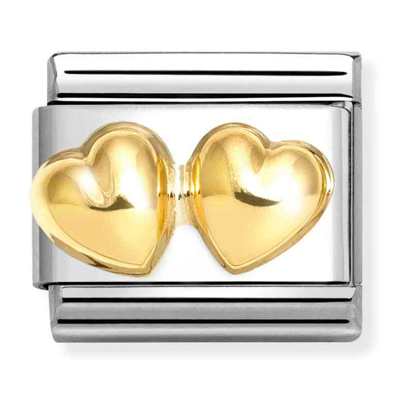 Nomination Composable 18ct Gold Double Rounded Hearts