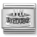 Nomination Composable Sterling Silver Birthday Cake with Text "Birthday"