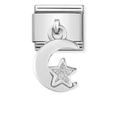 Nomination Composable Sterling Silver and Enamel Glitter Moon and Star Charm