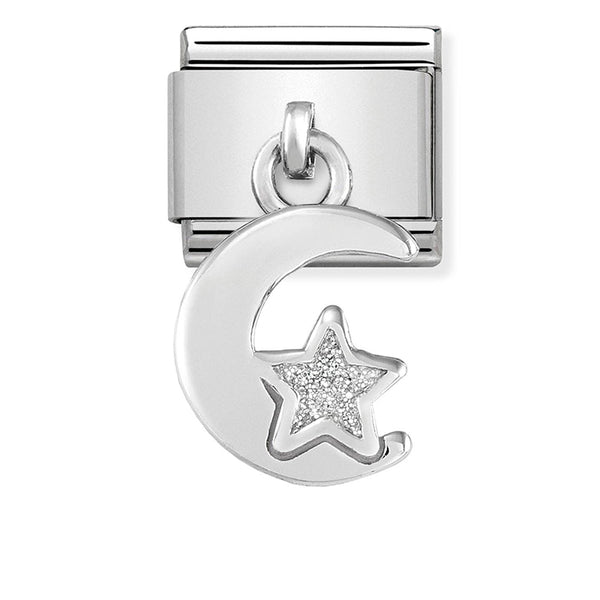 Nomination Composable Sterling Silver and Enamel Glitter Moon and Star Charm