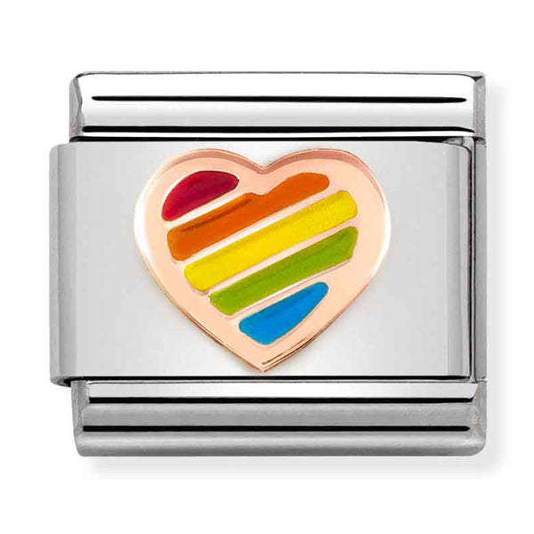 Nomination Composable 9ct Rose Gold and Enamel Rainbow Heart