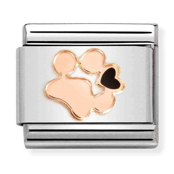 Nomination Composable 9ct Rose Gold and Enamel Paw Print with Heart