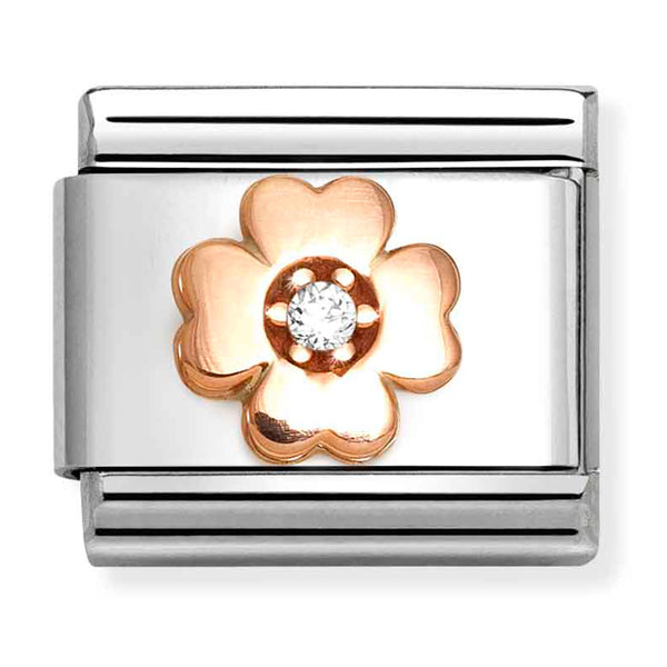 Nomination Composable 9ct Rose Gold and Cubic Zirconia Four-Leaf Clover