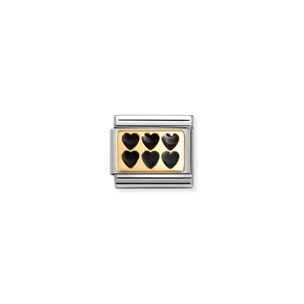 Nomination Composable 18ct Gold and Enamel Black Hearts Link