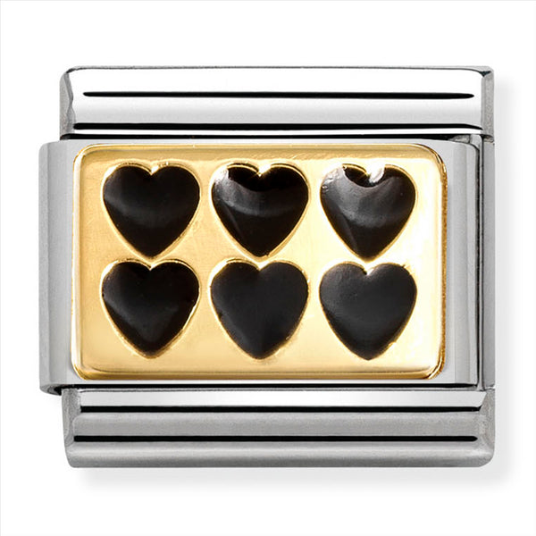 Nomination Composable 18ct Gold and Enamel Black Hearts Link