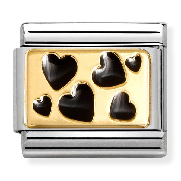 Nomination Composable 18ct Gold and Enamel Black Scattered Hearts Link