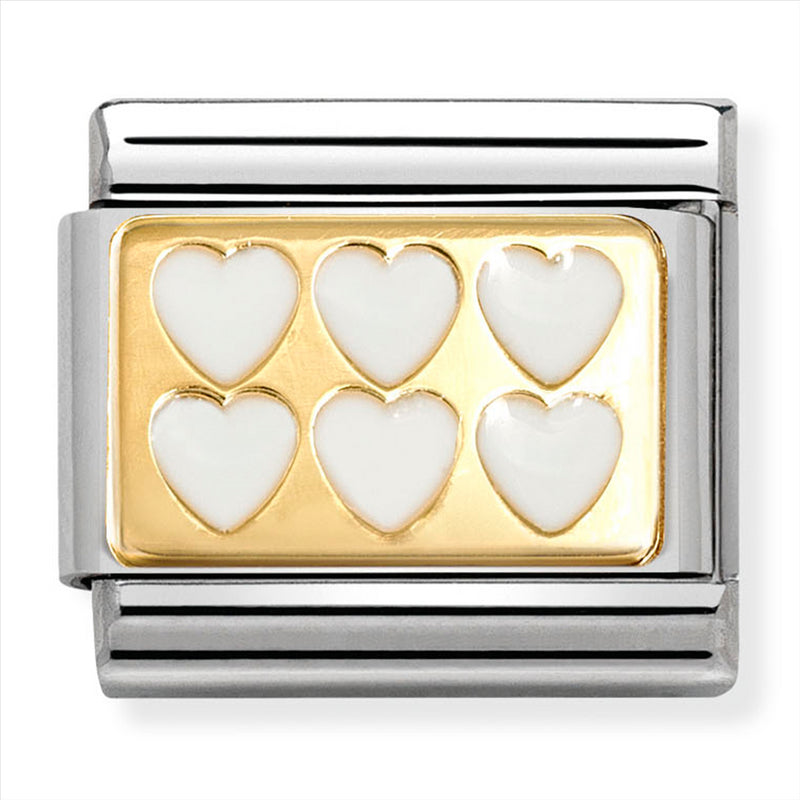 Nomination Composable 18ct Gold and Enamel White Hearts Link