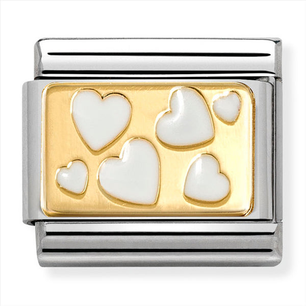 Nomination Composable 18ct Gold and Enamel White Scattered Hearts Link