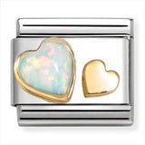 Nomination Composable 18ct Gold and Stone Raised Opal Hearts Link