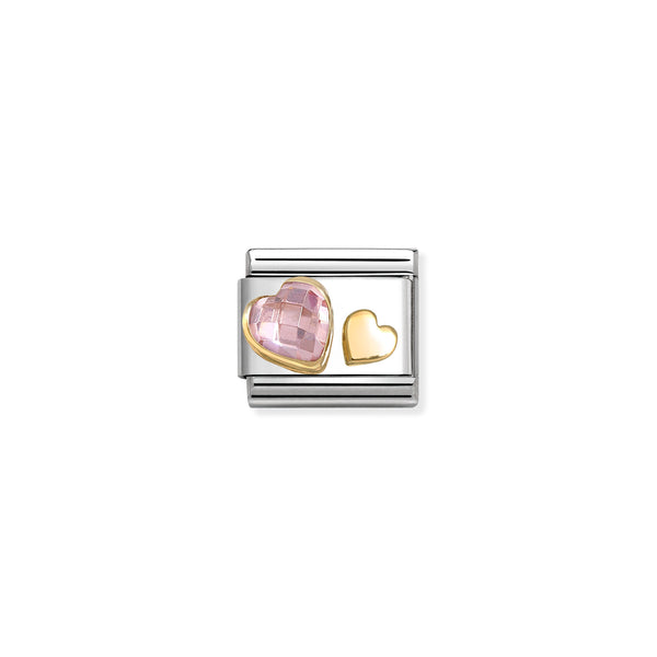 Nomination Composable 18ct Gold and Cubic Zirconia Raised Pink Hearts Link